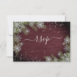Rustic Burgundy Silver Winter Wood Wedding RSVP Karte