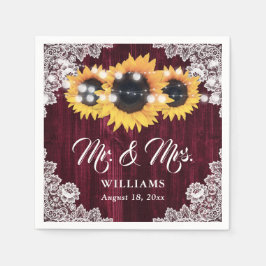 Rustic Burgundy Sonnenblume Mr. and Mrs. Wedding Serviette