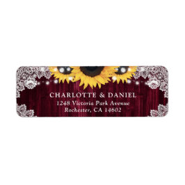 Rustic Burgundy Sunflower Return Address Labels
