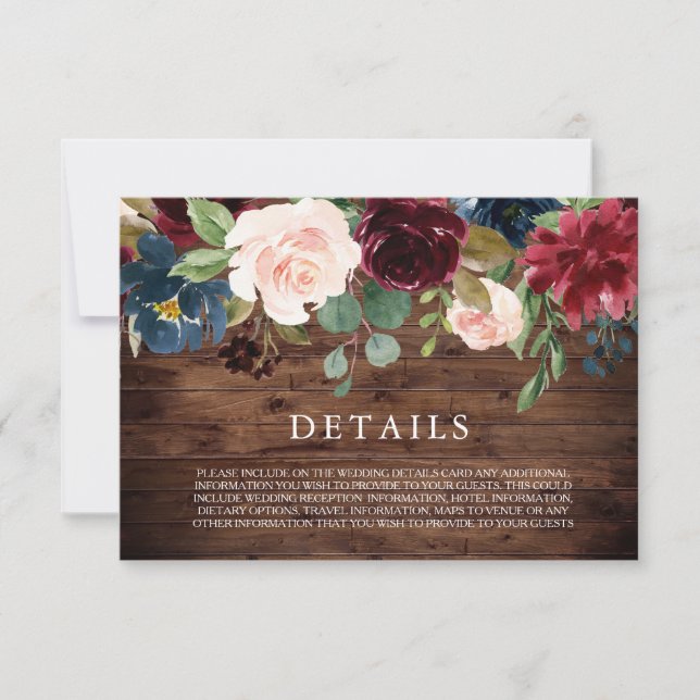 Rustic Burgundy Wedding Details Enclosure Card RSVP Karte (Vorderseite)