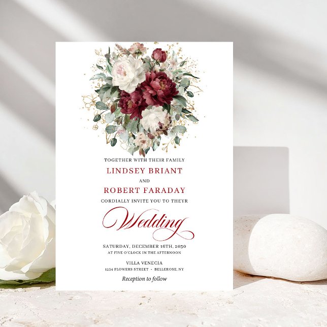 Rustic Burgundy White Floral Eucalyptus Wedding  Einladung (Rustic Burgundy White Floral Eucalyptus Wedding Invite)