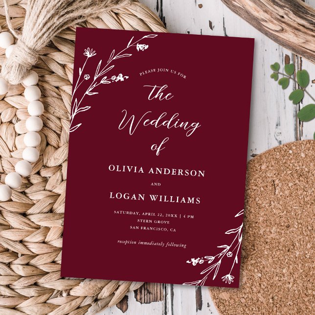 Rustic Burgundy Wildblume Boho Wedding Einladung (Von Creator hochgeladen)