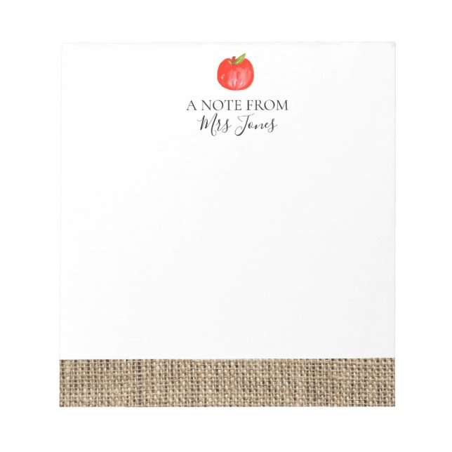 Rustic burlap apple teachers gift notepad notizblock (Vorderseite)