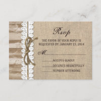 Rustic Burlap Barn Wood Twine Wedding RSVP Card