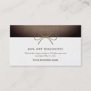 Rustic Burlap Bow, Discount Voucher Rabattkarte