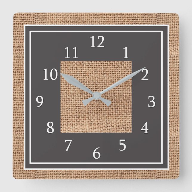 Rustic Burlap Country Bauernhof Quadratische Wanduhr (Vorderseite)