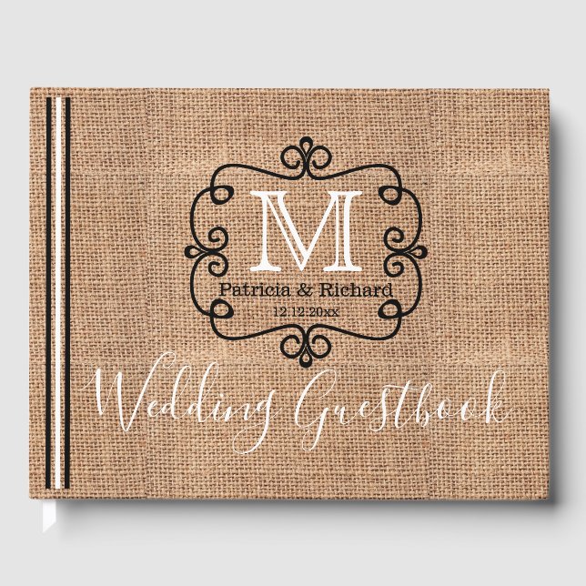 Rustic Burlap Country Wedding Monogram Gästebuch (Vorderseite)