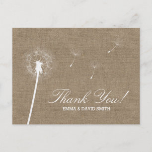 Rustic Burlap Dandelion Blown Vielen Dank Postkarte