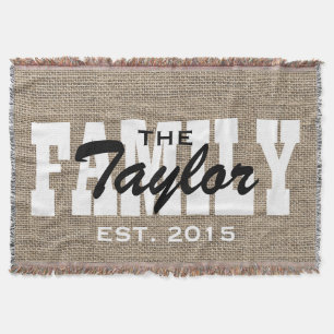 Rustic Burlap Familie Name etabliert Decke