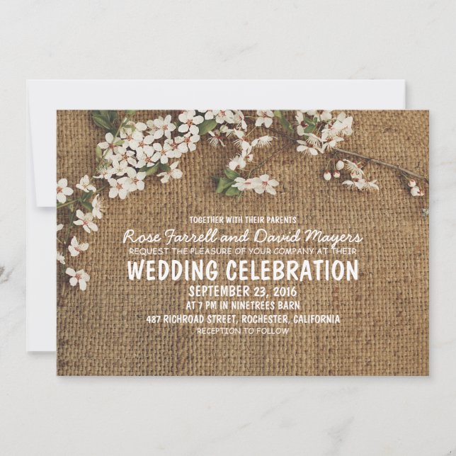 Rustic Burlap Garden Wedding Einladung (Vorderseite)