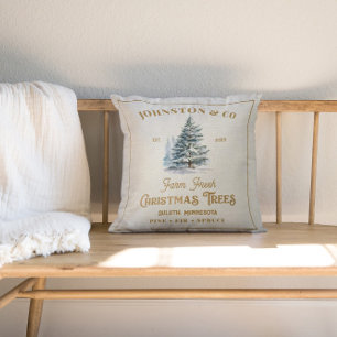 Rustic Burlap Gold Nachname Weihnachtsbaumfarm Kissen