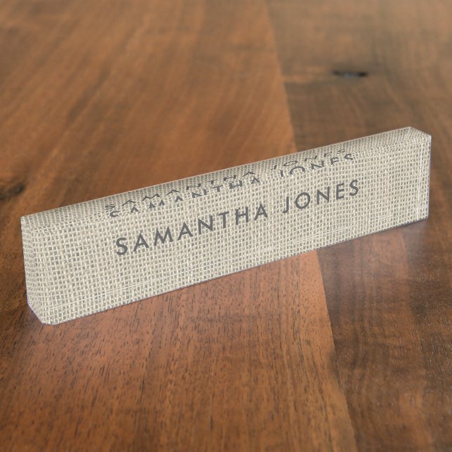 Rustic Burlap Hessian Classic Personalisiert Namensplakette (Seite)