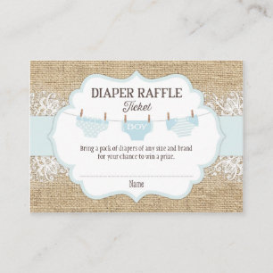 Rustic Burlap Lace Blue Boy Diaper Raffle Ticket Begleitkarte