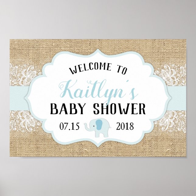 Rustic Burlap Lace Boy Baby Dusche Willkommenspend Poster (Vorne)