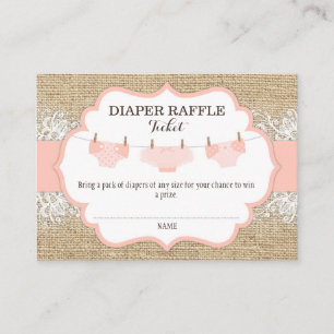 Rustic Burlap Lace Coral Diaper Raffle Ticket Begleitkarte
