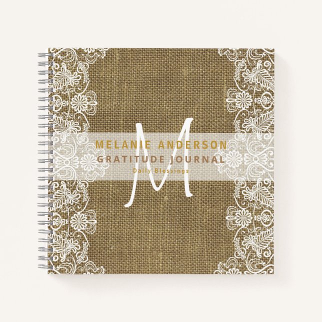 Rustic Burlap Lace Dankbarkeit Dankbarkeit Dankbar Notizbuch (Vorderseite)