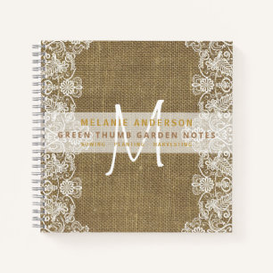 Rustic Burlap Lace Gardeners Journal Vintag Notizbuch
