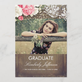 Rustic Burlap Lace Gold Confetti Foto Abschluss Einladung