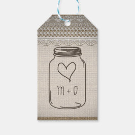 Rustic Burlap Lace Mason Jar Heart Wedding Geschenkanhänger