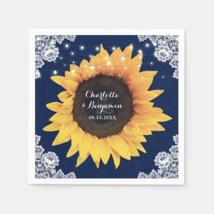 Rustic Burlap Lace Navy Blue und Sunflower Wedding Serviette