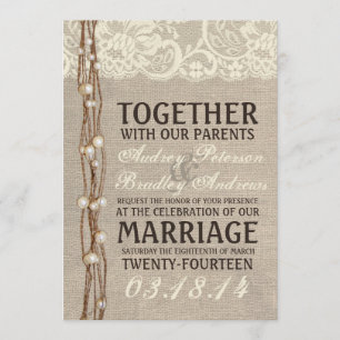 Rustic Burlap Lace Pearly Twine Hochzeit Einladung