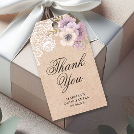 Rustic Burlap Lace Pink Floral Vielen Dank Geschenkanhänger