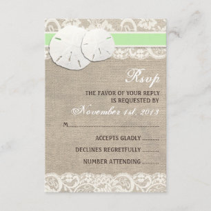Rustic Burlap Lace RSVP Card am Strand - Green Karte