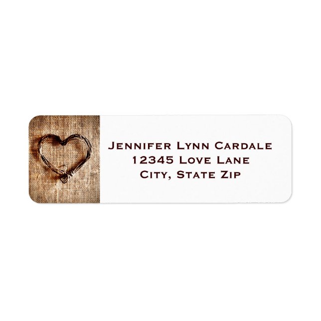 Rustic Burlap Lace Twine Heart Address Labels (Vorne)