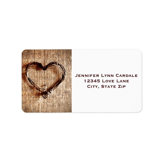 Rustic Burlap Lace Twine Heart Address Labels Adressaufkleber (Vorne)
