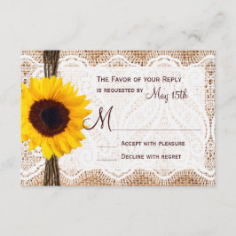 Rustic Burlap Lace Twine Sunflower Wedding RSVP Karte