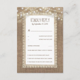 Rustic Burlap Lace Wedding RSVP Karte