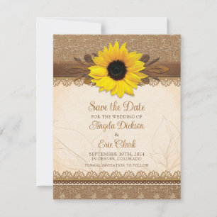 Rustic Burlap Lace Wood Sunflower Wedding Save The Date