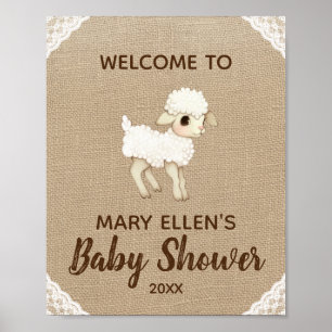 Rustic Burlap Lamb Baby Dusche Willkommenspender Poster