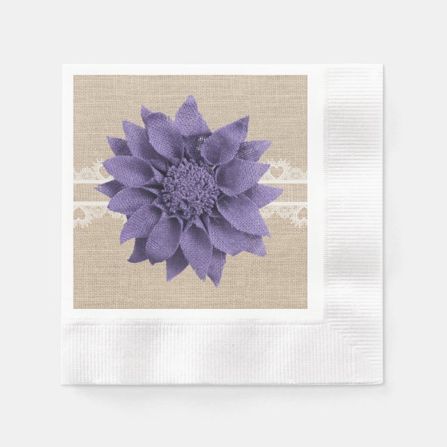 Rustic Burlap Lavender Blume Wedding Serviette (Vorderseite)
