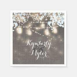 Rustic Burlap Lights Mason Jars Wedding Serviette