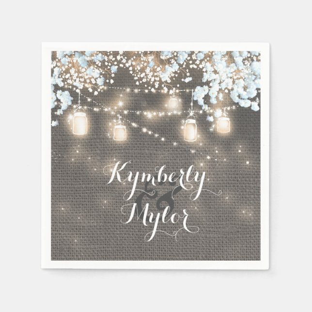 Rustic Burlap Lights Mason Jars Wedding Serviette (Vorderseite)