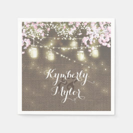Rustic Burlap Lights Mason Jars Wedding Serviette