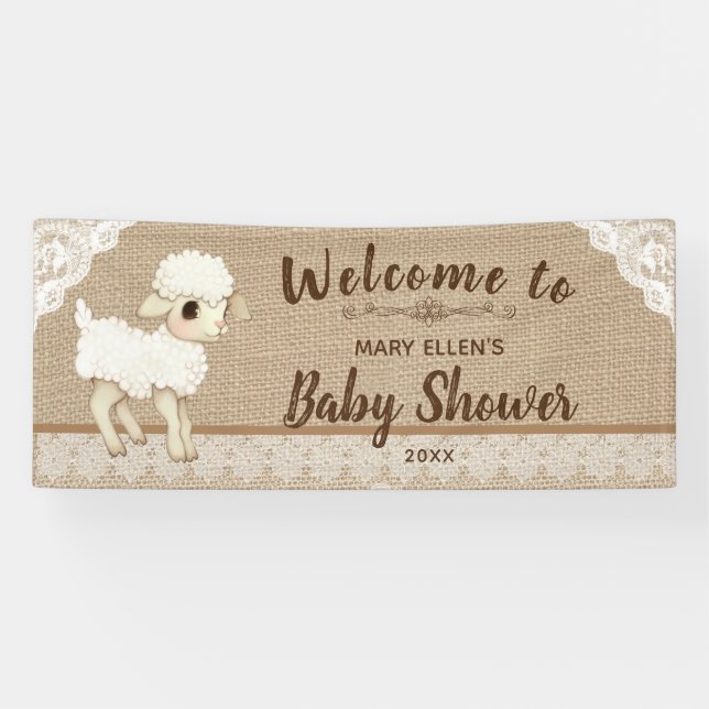 Rustic Burlap Little Lamb Baby Showbanner Banner (Horizontal)