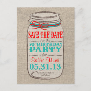 Rustic Burlap & Mason Jar 70. Geburtstag Einladung