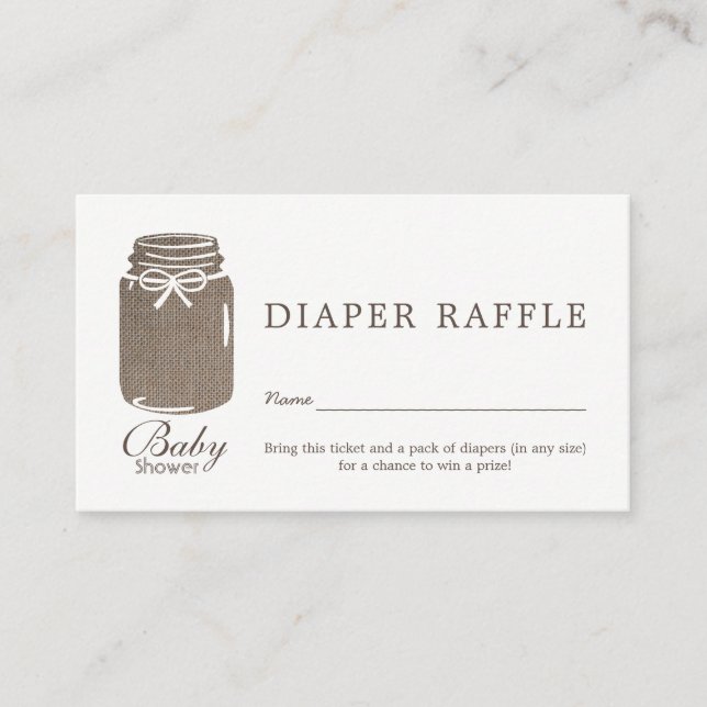 Rustic Burlap Mason Jar Baby Diaper Raffle Ticket Begleitkarte (Vorderseite)