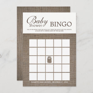 Rustic Burlap Mason Jar Baby Shower Bingo Einladung