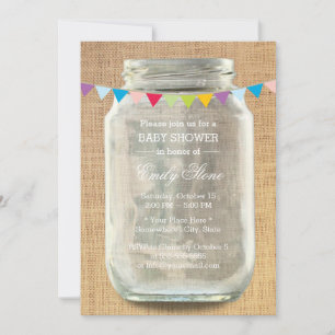 Rustic Burlap Mason Jar Baby Shower Einladung