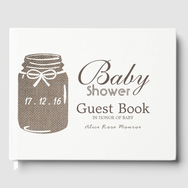 Rustic Burlap Mason Jar Baby Shower Gästebuch (Vorderseite)