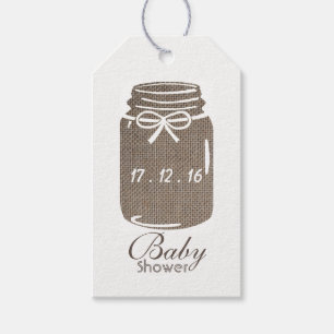 Rustic Burlap Mason Jar Baby Shower Geschenkanhänger