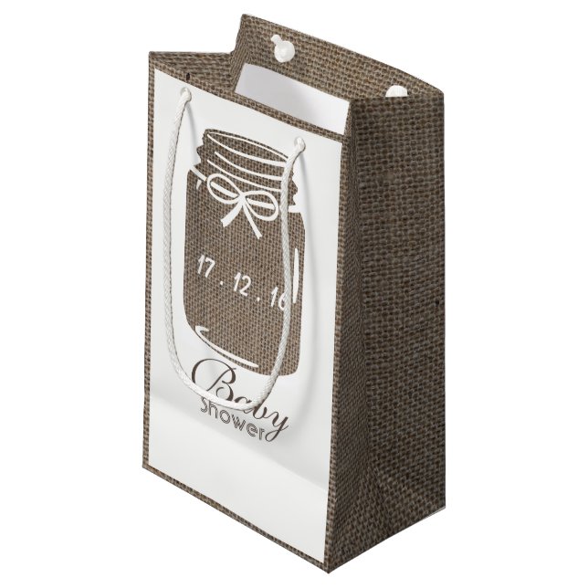 Rustic Burlap Mason Jar Baby Shower Kleine Geschenktüte (Vorderseite Schrägansicht)