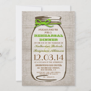 Rustic Burlap Mason Jar Probe Dinner Einladung