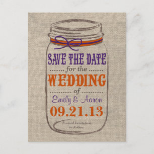 Rustic Burlap & Mason Jar Save the Date Postcard Ankündigungspostkarte