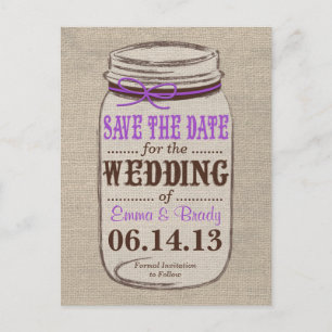 Rustic Burlap & Mason Jar Save the Date Postcard Ankündigungspostkarte