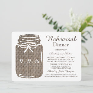 Rustic Burlap Mason Jar Wedding Probe Dinner Einladung