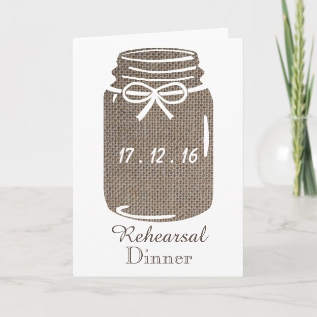 Rustic Burlap Mason Jar Wedding Probe Dinner Einladung (Vorderseite)